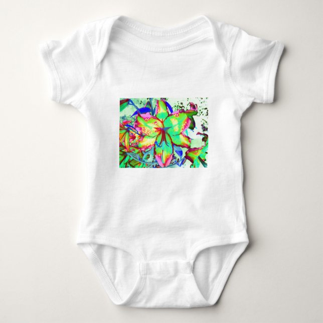 Elegant retro boho abstract green pink floral baby bodysuit (Front)