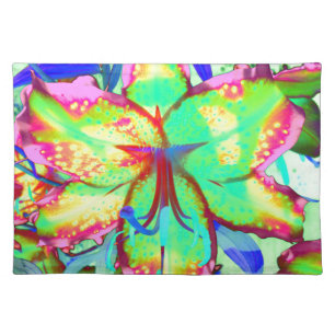 Elegant retro boho abstract green pink floral cloth placemat