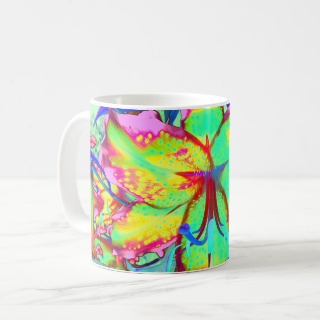 Elegant retro boho abstract green pink floral coffee mug (Front Left)