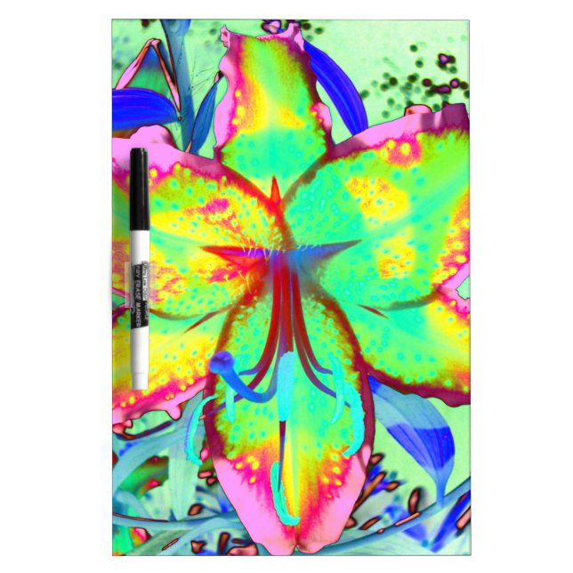 Elegant retro boho abstract green pink floral dry erase board (Front)