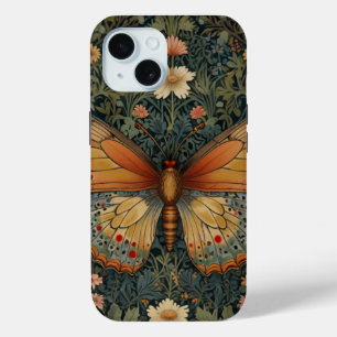 Elegant retro boho butterfly botanical greenery iPhone 15 case