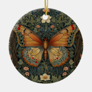 Elegant retro boho butterfly botanical greenery ceramic ornament