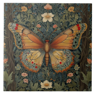 Elegant retro boho butterfly botanical greenery ceramic tile