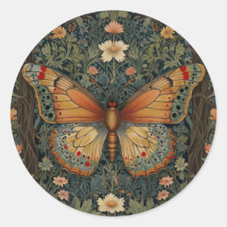 Elegant retro boho butterfly botanical greenery classic round sticker