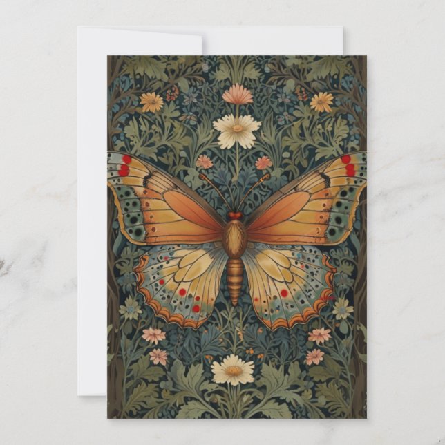 Elegant retro boho butterfly botanical greenery invitation (Front)