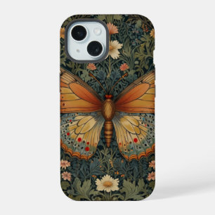 Elegant retro boho butterfly botanical greenery iPhone 15 case