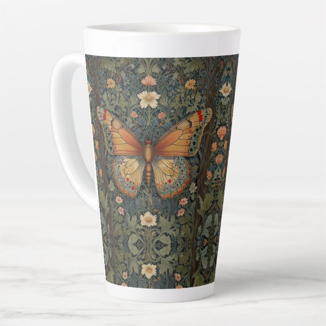 Elegant retro boho butterfly botanical greenery latte mug (Left Angle)