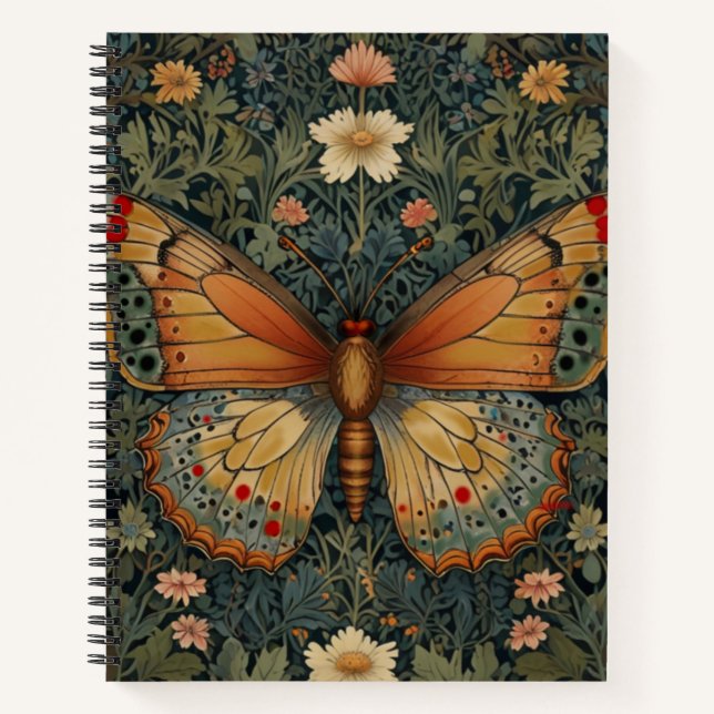 Elegant retro boho butterfly botanical greenery notebook (Front)