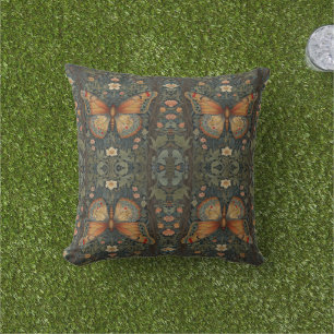 Elegant retro boho butterfly botanical greenery outdoor pillow