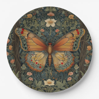 Elegant retro boho butterfly botanical greenery paper plates