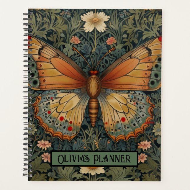 Elegant retro boho butterfly botanical greenery planner (Front)