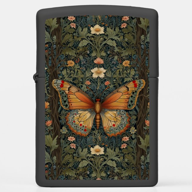 Elegant retro boho butterfly botanical greenery zippo lighter (Front)
