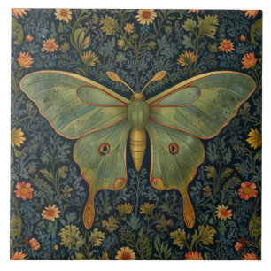 Elegant retro boho Luna moth botanical Ceramic Tile