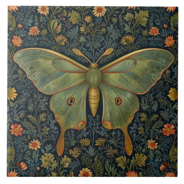 Elegant retro boho Luna moth botanical  Ceramic Tile (Front)