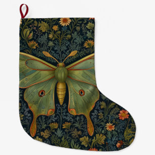 Elegant retro boho Luna moth botanical  Large Christmas Stocking