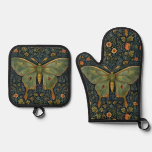 Elegant retro boho Luna moth botanical  Oven Mitt & Pot Holder Set