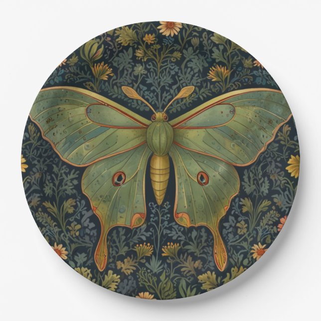 Elegant retro boho Luna moth botanical  Paper Plates (Front)
