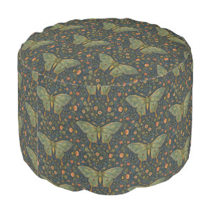Elegant retro boho Luna moth botanical pattern Pouf
