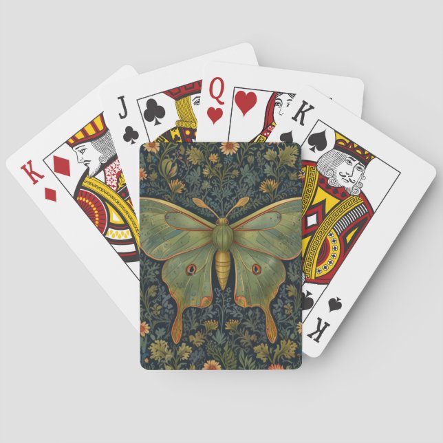 Elegant retro boho Luna moth botanical  Poker Cards (Back)