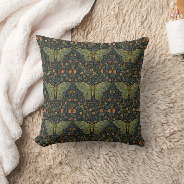 Elegant retro boho Luna moth botanical  Throw Pillow (Blanket)