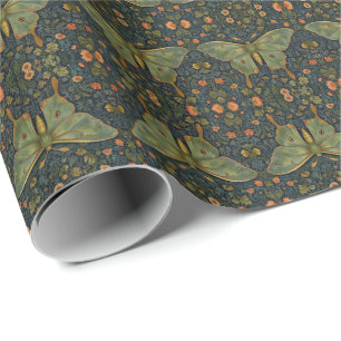 Elegant retro boho Luna moth botanical Wrapping Paper