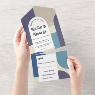 Elegant Retro Boho Pastel Colorful Groovy Wedding All In One Invitation