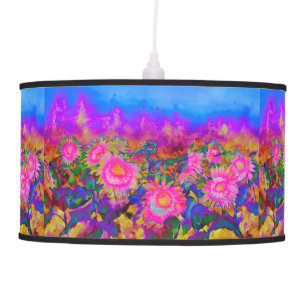 Elegant retro boho pink watercolor sunflowers hanging lamp