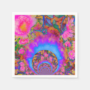 Elegant retro boho pink watercolor sunflowers napkins