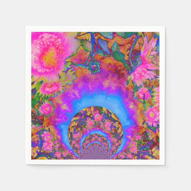 Elegant retro boho pink watercolor sunflowers napkins (Front)