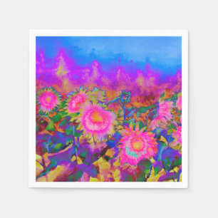 Elegant retro boho pink watercolor sunflowers paper napkins