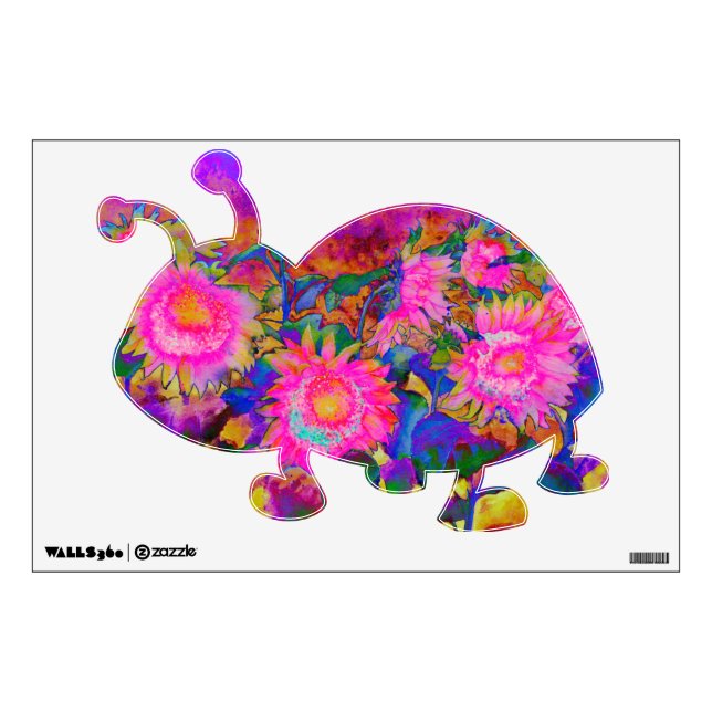 Elegant retro boho pink watercolor sunflowers wall sticker (Front)