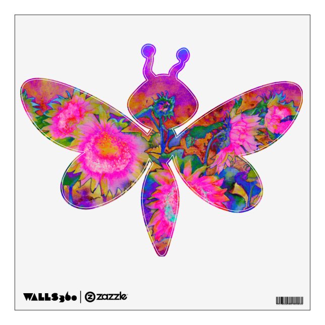 Elegant retro boho pink watercolor sunflowers wall sticker (Front)