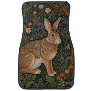 Elegant retro boho rabbit woodland floral car floor mat