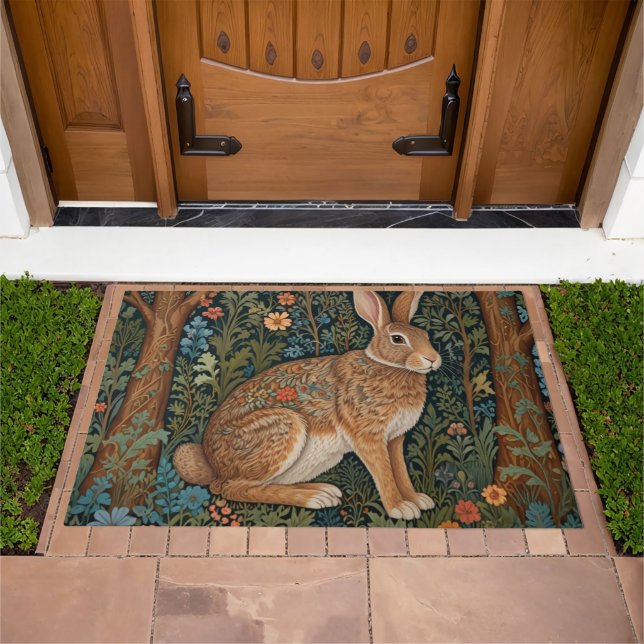 Elegant retro boho rabbit woodland floral doormat (Outdoor)