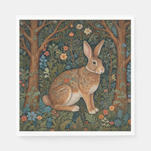 Elegant retro boho rabbit woodland floral napkins