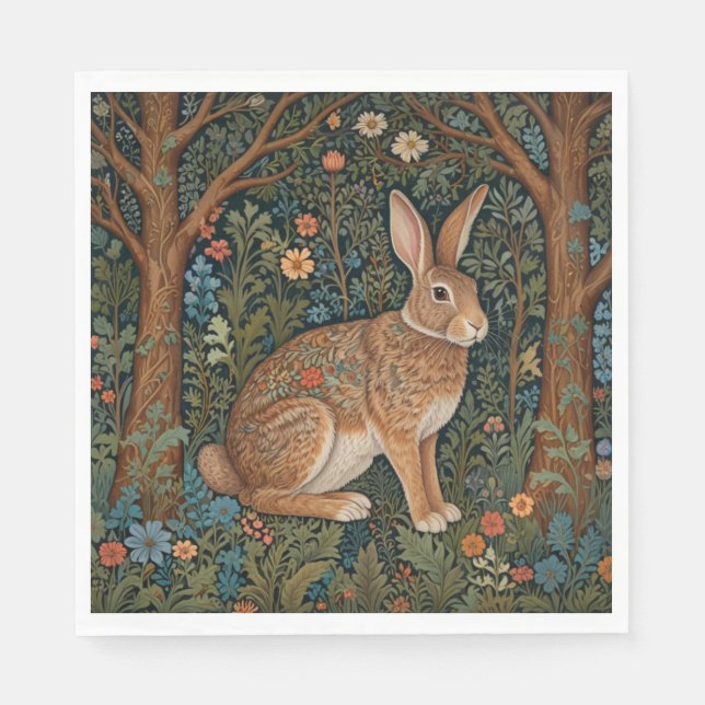 Elegant retro boho rabbit woodland floral napkins (Front)