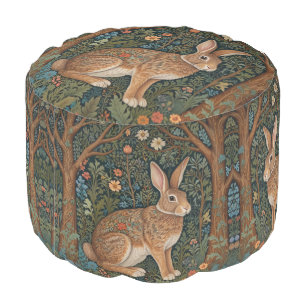 Elegant retro boho rabbit woodland floral pouf