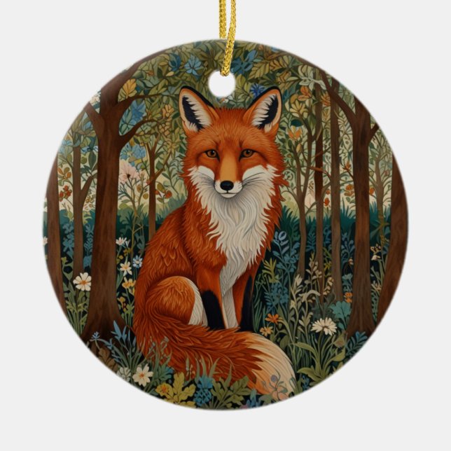 Elegant retro boho red fox woodland animal ceramic ornament (Front)