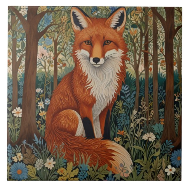Elegant retro boho red fox woodland animal ceramic tile (Front)