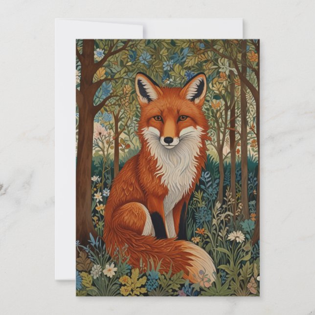 Elegant retro boho red fox woodland animal invitation (Front)