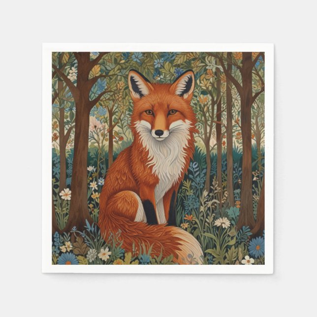 Elegant retro boho red fox woodland animal napkins (Front)