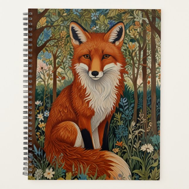 Elegant retro boho red fox woodland animal planner (Front)