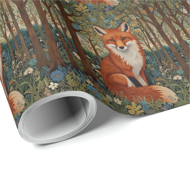 Elegant retro boho red fox woodland animal wrapping paper (Roll Corner)