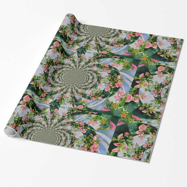 Elegant retro boho watercolor pink floral  wrapping paper (Unrolled)