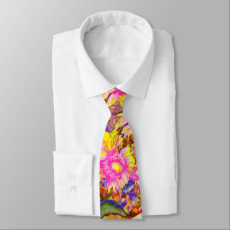 Elegant retro boho watercolor sunflower fields neck tie