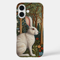 Elegant retro boho white rabbit woodland floral