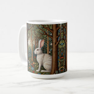 Elegant retro boho white rabbit woodland floral coffee mug