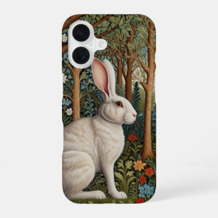 Elegant retro boho white rabbit woodland floral iPhone 16 case