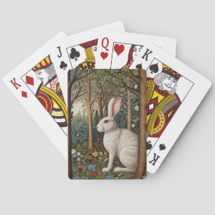 Elegant retro boho white rabbit woodland floral poker cards
