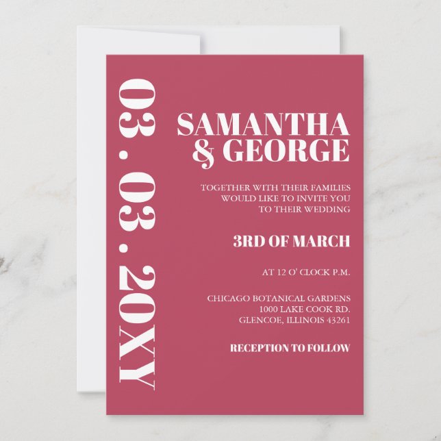 Elegant Retro Bold Magenta  Modern Wedding Invitation (Front)